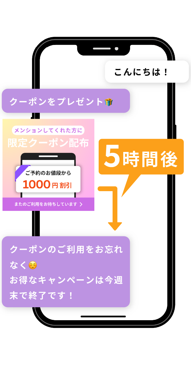 5時間後に自動返信が返ってくるDMのスマホ画面